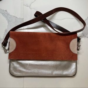 Hamawaca Silver and Brown Leather Satchel Bag